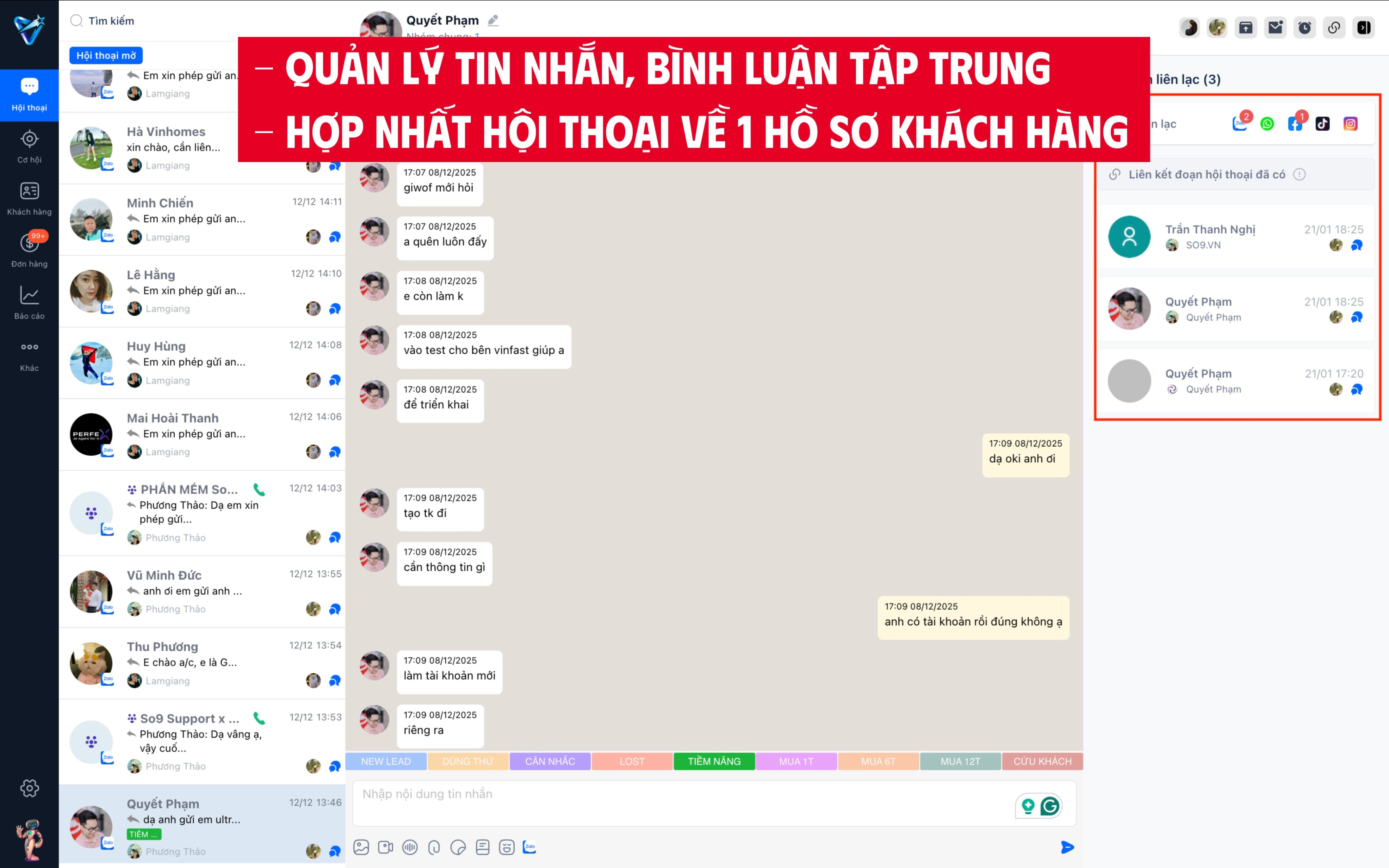 Quản lý tin nhắn, bình luận tập trung